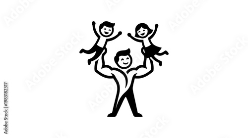 Strong Father Lifting Children High in the Air