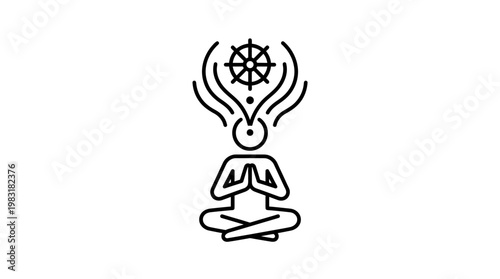 Meditating Figure with Dharma Wheel Symbol