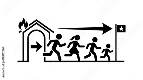 Family Escaping A Burning House Towards A Safe Destination