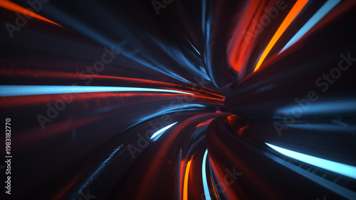 Futuristic Light Tunnel with Neon Energy Lines 3D render