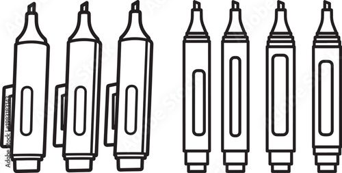 Set of office highlighter marker pen icons with highlighter stationery business education equipment collection accessories isolated supplies