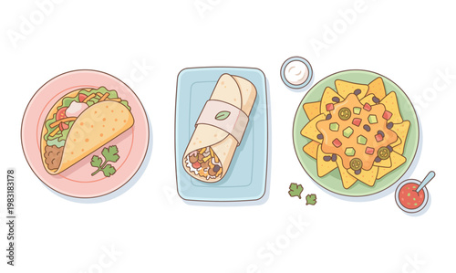 Delicious Mexican Food Display Tacos Burritos and Nachos Platter