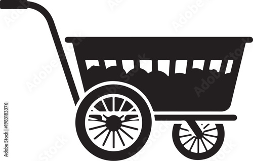 Black shopping cart icon, vector shopping trolley, ecommerce basket, retail symbol