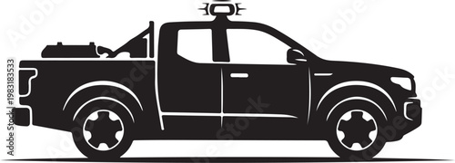 Black pickup truck, silhouette vehicle, side view illustration, monochrome car