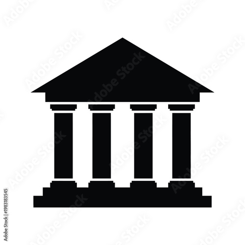 Classic bank building icon, ancient greek architecture structure with pillars isolated on white background.