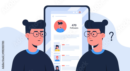 Navigating Social Media A Confused Man Reflecting on His Online Presence and Perceived Self-Worth in the Digital Age, Questioning Identity Amidst Follower Counts and Virtual Connections