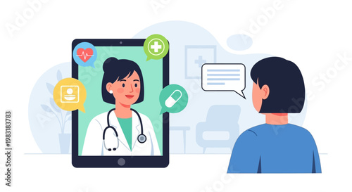 Doctor consultation on tablet screen, telemedicine services for healthcare and medical advice