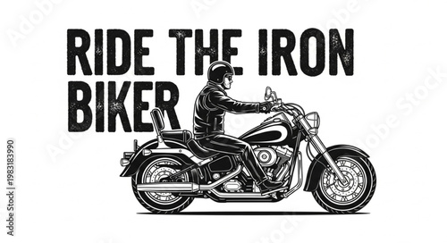 Biker Riding a Motorcycle with Text.