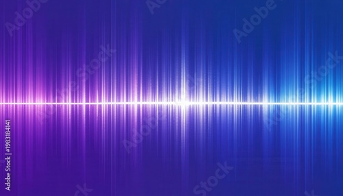 Vibrant purple and blue sound wave with bright white light beam effect on gradient background