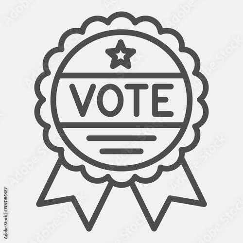 Inscription VOTE on badge line icon, democracy day concept. Vector graphics. Seal stamp with text sign with outline style icon for mobile or web design.