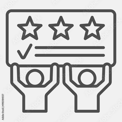 Voters hold ballot paper line icon, elections concept. Vector graphics. People with banner sign with outline style icon for mobile or web design.