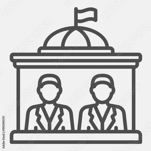 Two candidates in house of congress line icon, democracy day concept. Vector graphics. Congress building sign with outline style icon for mobile or web design.