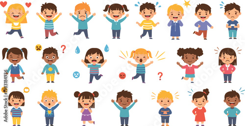 Children’s Emotional Expressions Vector Set with Happy, Sad, Angry, and Confused Faces for Learning and Social Development