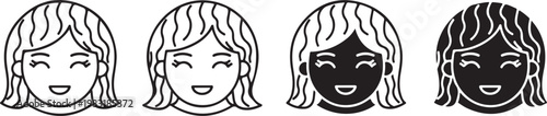 Four black and white illustrated female faces with varying shading