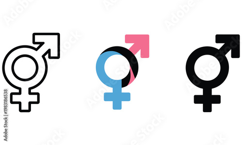 Vector graphic illustration of gender symbols in modern design, representing masculinity and femininity in a creative and simple way with arrows and colors.