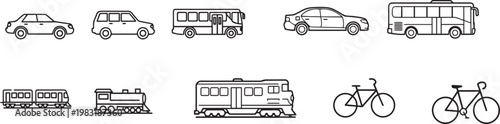 transport, Bus , track , train, car, cyckell vector illustration icon set 