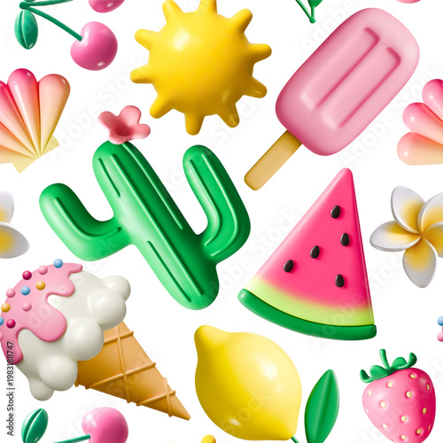 3d summer seamless pattern vector background texture