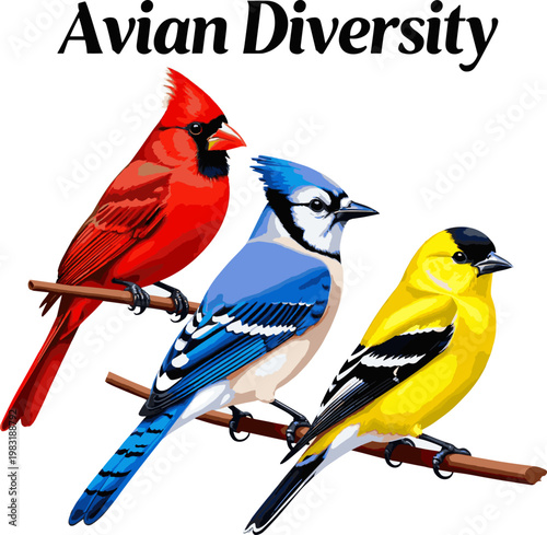 Generate a realistic kinds of deferent birds vector art with white background.