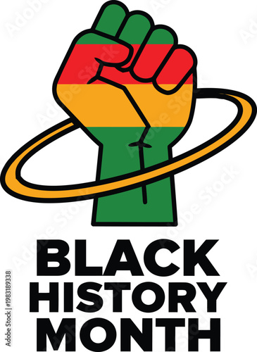 Black History Month Raised Fist with Pan African Colors Ring Symbol Design