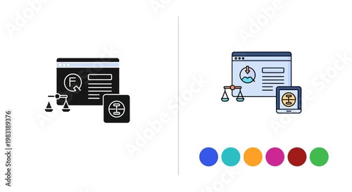 Online legal services platform icon. Digital justice concept