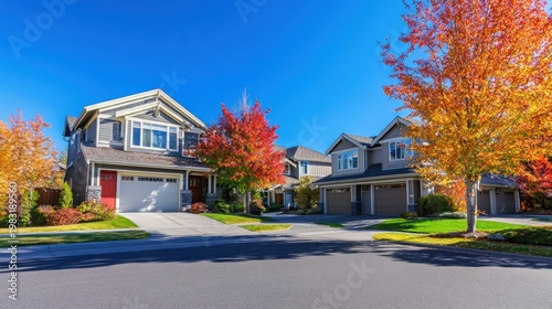 Suburban Street Scene With Houses in Autumn