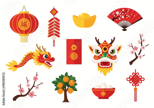 Chinese New Year Decorations and Symbols Collection.