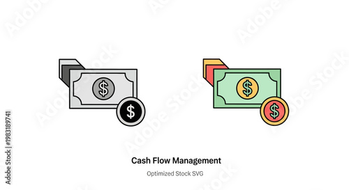 Cash Flow Management Icon, Money and Coin