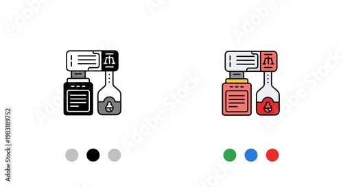 Chemistry lab equipment icon, science research