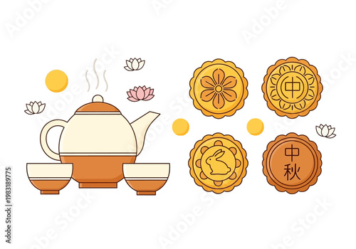 Traditional Chinese Mooncakes and Tea Set for Mid-Autumn Festival Celebration.