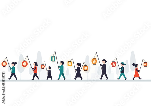 Children holding lanterns in a parade celebrating a festival.