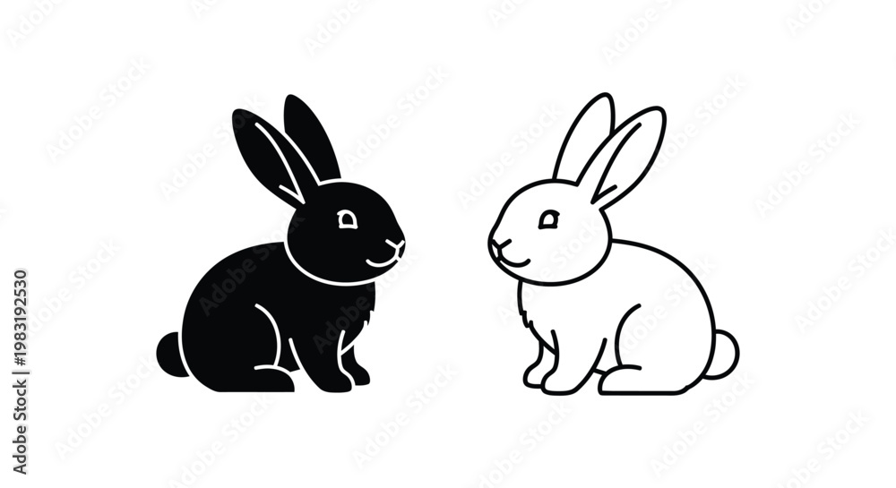 Obraz premium Black and White Rabbit Illustrations for Design Vector
