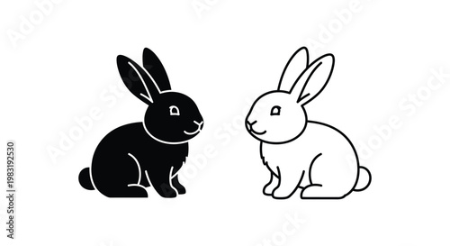 Black and White Rabbit Illustrations for Design Vector