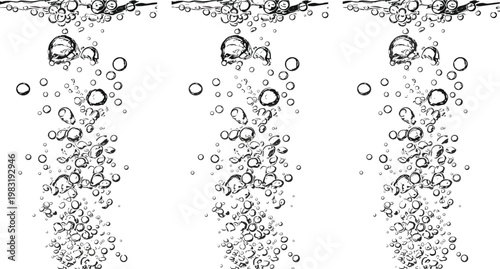 Underwater Air Bubble Stream Set with Rising Oxygen Bubbles from Water Surface Hand Drawn Splash and Liquid Motion Illustration Elements