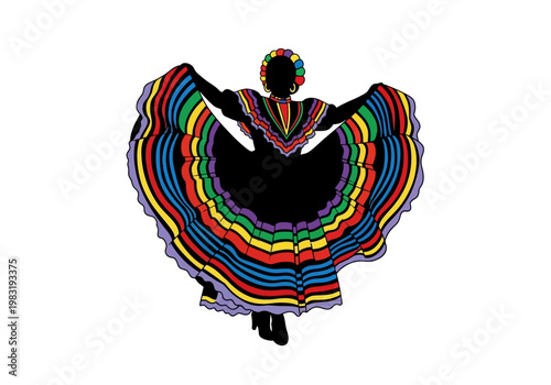 Vibrant Folkloric Dancer in Traditional Mexican Dress.