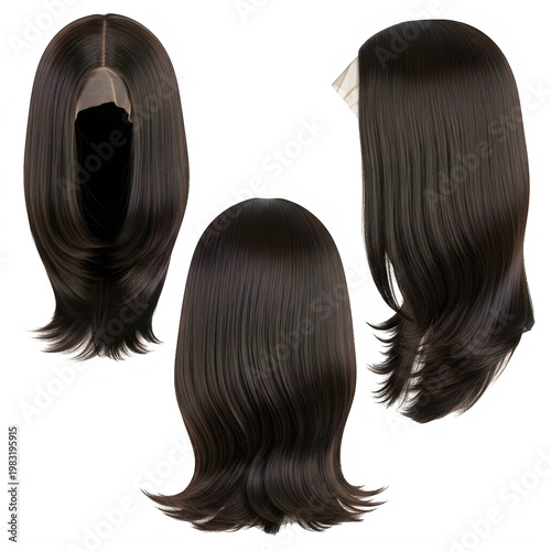 Three stylized silhouettes of long-haired characters standing side by side.