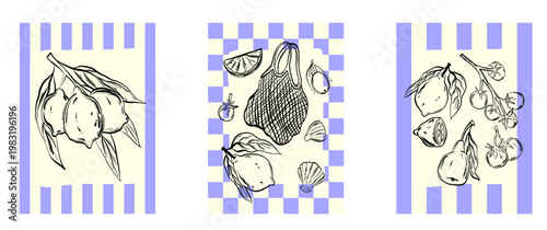 Mediterranean Summer Lemon Harvest Hand Drawn Postcard Italian Dolce Vita Style Lemons on Branch for Garden Party Invitation Summer Wedding and Vacation Decor