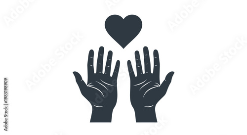Illustration of cupped hands beneath a floating heart symbol conveying care and support.