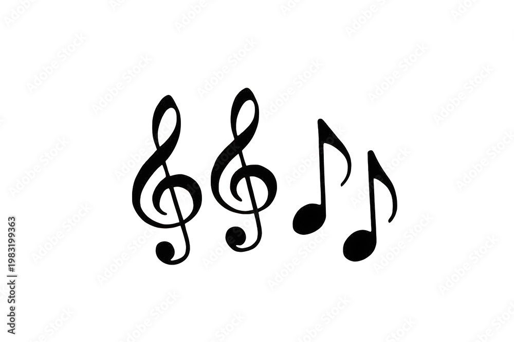 Fototapeta premium Black musical notes and treble clef symbols for music, audio, sound, and melody creating design element