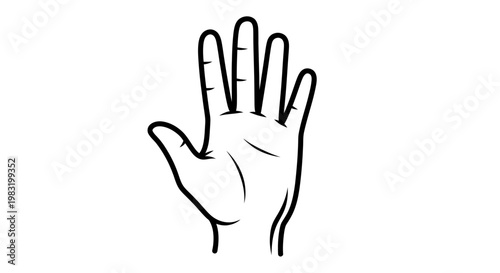 Simple line drawing of an open hand with palm facing forward in a minimalist sketch style.
