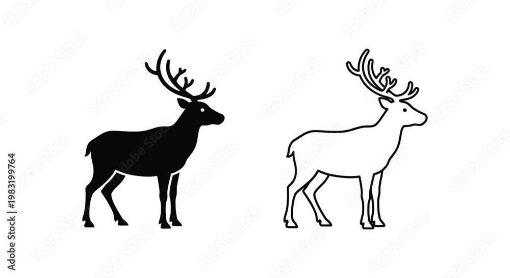 Fototapeta premium Deer Silhouettes: Stag vs Doe Icon Designs Vector