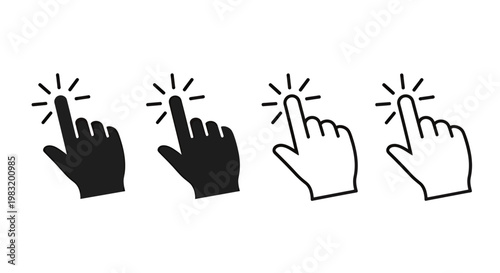 Explorative illustration showing multiple hand cursor gestures for technology interaction.