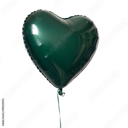 Dark green heart balloon isolated on transparent background