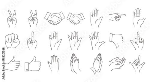 Collection of outline hand gesture icons for design projects.