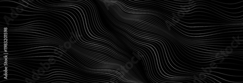 Futuristic abstract minimal background with grey dotted curved wavy lines. Technology vector banner design