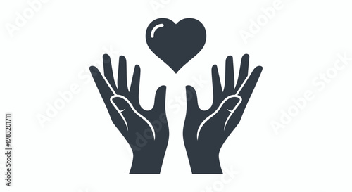 Symbol of Compassion: Two Hands Raised Beneath a Heart Representing Care and Support.