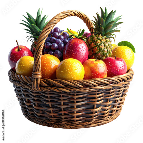 A brimming wicker basket filled with a variety of colorful and fresh fruits