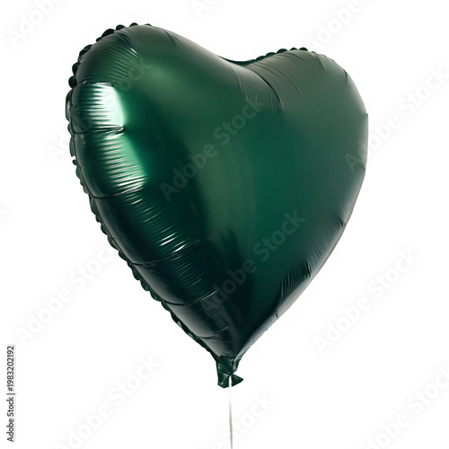 Dark green heart balloon isolated on transparent background