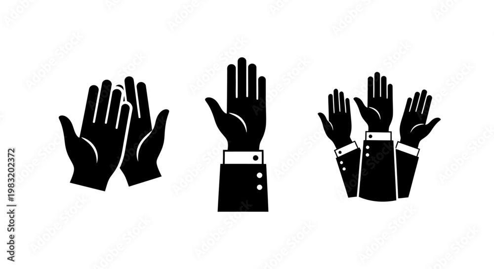 Fototapeta premium Group of silhouetted hands raised in unity and collective support.