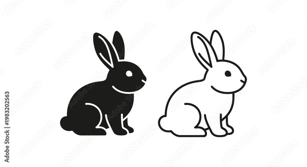 Obraz premium Black and White Rabbit Silhouette Icons Design Vector