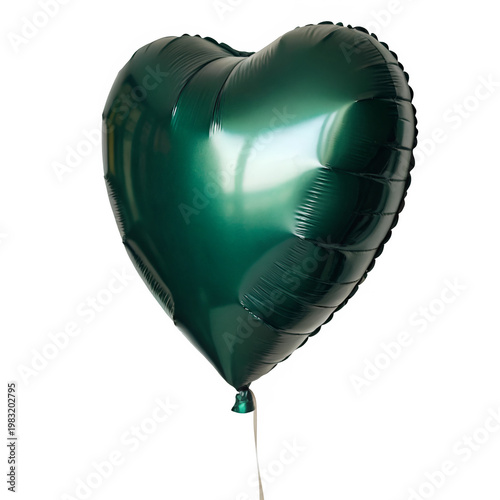 Dark green heart balloon isolated on transparent background